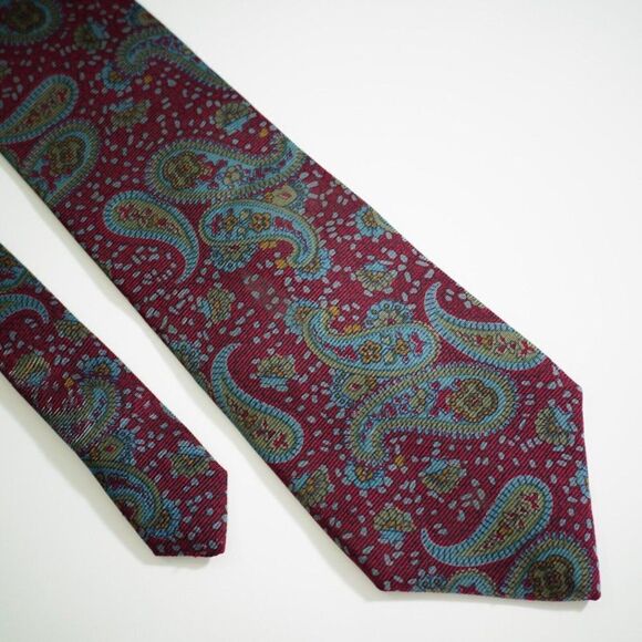 Lanvin Paris Red Green Blue Paisley Print Silk Tie‎ - Picture 1 of 6